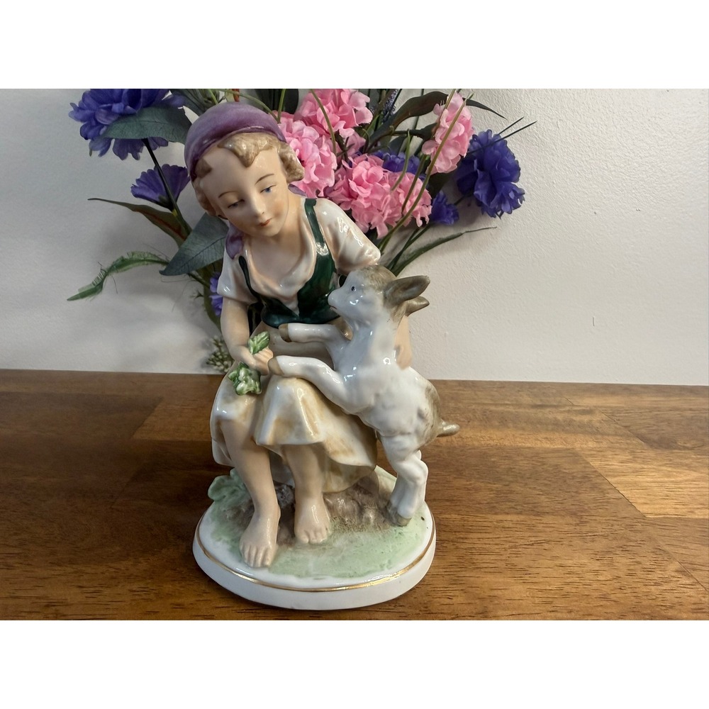 Vintage Kyiv Porcelain Girl With Lamb Figurine Ukrainian Soviet Porcelain Figure